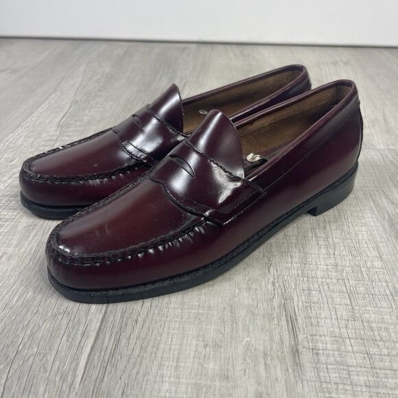 EUC G.H. Bass Weejuns Men’s 8.5 B Logan Loafers Burgundy Leather Casual Preppy G - Picture 1 of 12